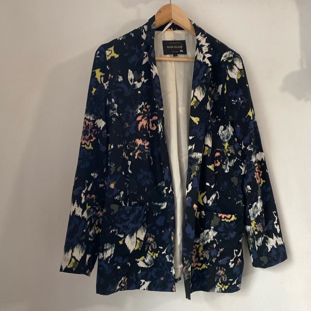 River Island 14 Floral Watercolor Open Front Blazer - Picture 11 of 13